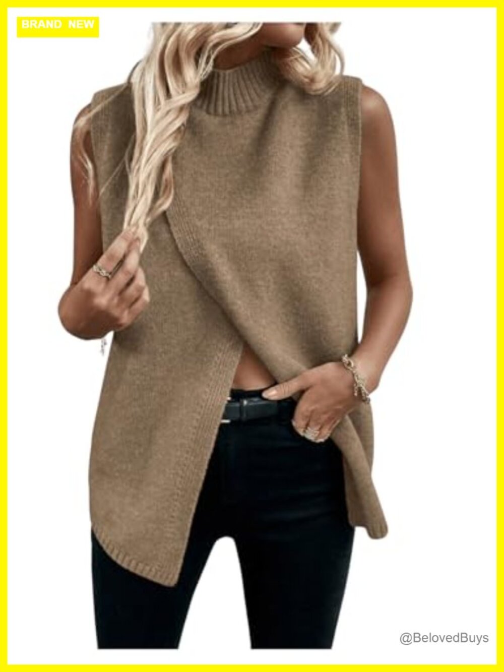 Sweater Vest Mock Neck Sleeveless Asymmetrical Hem Business Casual Knit